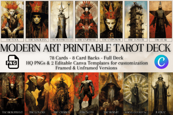 Download Modern Art Printable Tarot Deck 78 Cards - Modern Collection