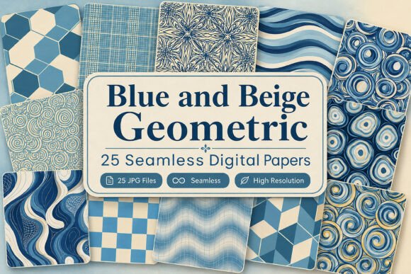 Download Blue and Beige Geometric Paper - Beige Collection