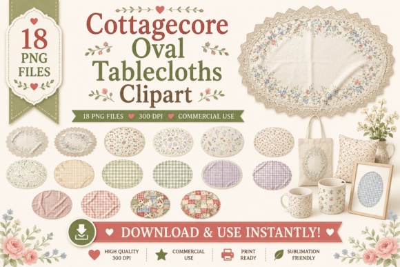 Download Cottagecore Oval Tablecloths Clipart - Oval Collection