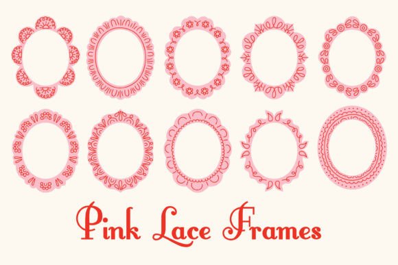 Download Pink Lace Oval Frames PNG Card Template - Oval Collection